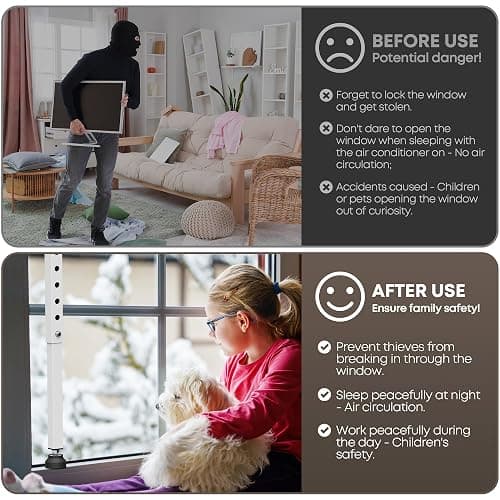 WooFog（Short）Window Security Bar Adjustable, Window Bars Security Inside, Window Lock Bar for Horizontal Sliding Windows, Window Locks for Up and Down Windows, Extends Form 11" to 18" (White-4 Pcs) thumbnail 4