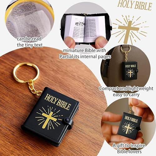 FREESOOTH Mini Bible Keychain, Tiny Miniature Real Bibles Key Chains for Handbag Pendant Charms Gift with Magnifying Glass thumbnail 4