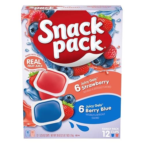 Snack Pack Strawberry and Berry Blue Flavored Juicy Gels Cups, 3.25 oz., 12-Count Family Pack - Image 1