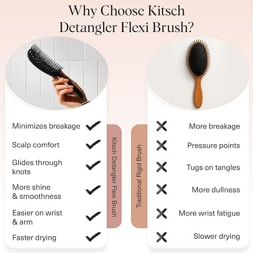 Kitsch Detangler Brush – Flexible Curly Hair Brush for Women, Men & Kids | Detangling Hairbrush with Bendable Frame and Ultra-Smooth Bristles for Wet or Dry Strands - Black thumbnail 3
