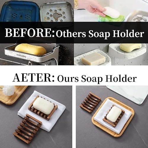Wooden Soap Dish for Shower,Set of 2 Shower Soap Holder,Self draining Bar Soap Holder for Bathroom, Homemade Soaps Saver Natural Soaps Tray, Vowupt thumbnail 6
