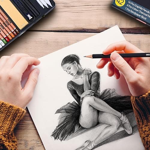PANDAFLY Drawing Sketching Pencil Set, 42 Pack Pro Art Pencil Kit with Graphite Pencils (14B-4H), Charcoal Pencil, Ideal for Shading, Blending, Drawing Set for Beginners & Pro Artists thumbnail 9