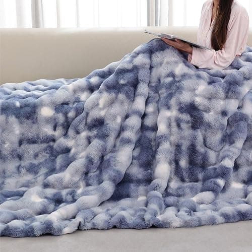 ORINOVA Tie-dye Blue Soft Comfy Throw Blanket for Couch Bedroom Faux Fur 50x60 Fluffy Blanket for Living Room Furry Bed Comforter Cozy Home Decor Gifts 860 GSM thumbnail 4