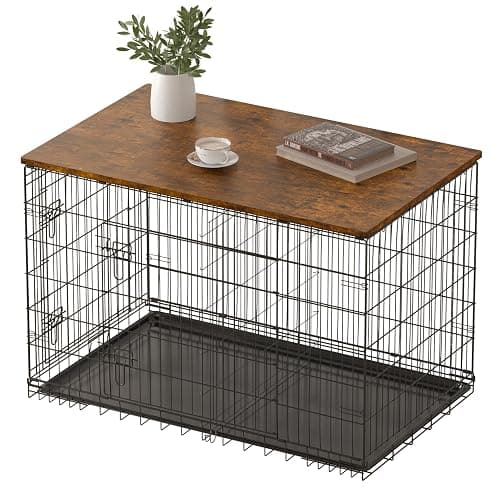 Piskyet Dog Crate Topper Wood Countertop for 48 42 36 30 24 inch Dog Cage, Dog Crate Cover,Dog Kennel Topper(Crate Not Include) (Rustic Brown, for 30 Inch Crate) - Image 1