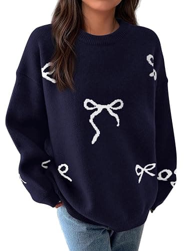 PRETTYGARDEN Fall Long Sleeve Pullover Sweaters for Women 2025 Trendy Crewneck Casual Cute Bow Chunky Knit Oversized Sweater thumbnail 3