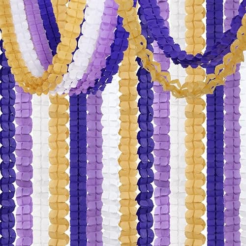 Purple-Gold Party Decorations Garland Streamers - 12pcs White Purple Lavender Graduation 4-Leaf Clover Paper Streamer,Woman Birthday Wedding Bridal Shower Mothers Banners Decor Ouruola - Image 1