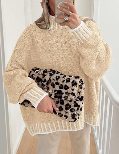PRETTYGARDEN Women's 2025 Fall Oversized Pullover Sweaters Long Sleeve Mock Neck Chunky Knit Jumper Tops Winter Clothing thumbnail 2