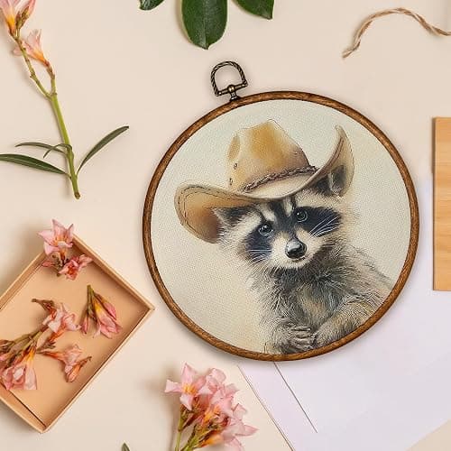 BCUANGD Western Trendy Round Wall Art Decor - Retro Raccoon Neutral Wall Art Canvas Frame Artwork Prints, Rustic Vintage Country Round Wall Hanging Decorations for Home Farmhouse Bedroom, 10"x10" thumbnail 4