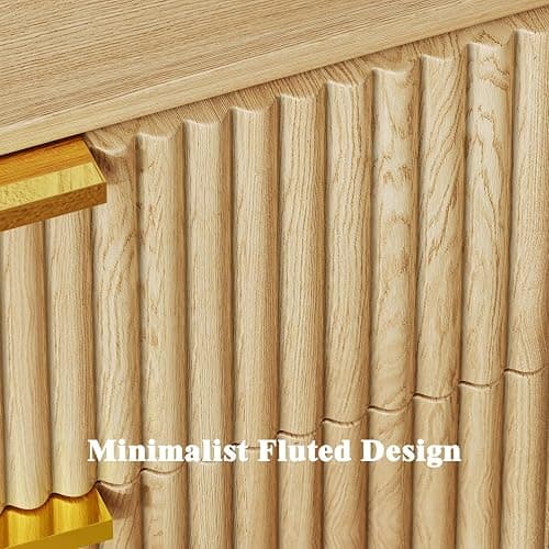 Fluted Night Stand Set of 2, Modern Nightstand with 3 Drawers and Metal Handle, 13.4" D x 15.7" W x 20.1" H, Wooden Bedside Table End Table for Bedroom, Natural thumbnail 4