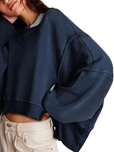 Zwurew Womens Casual Sweatshirt Long Sleeve Tops Crewneck Loose Fit Tee Pullover Crop Tshirt Side Slit Fall Shirts Fashion thumbnail 5