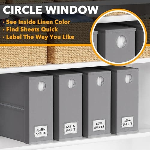 SpaceAid 4 Pack Bed Sheet Organizers and Storage, Foldable Organizer for Linen Closet, Sheets Set Folder Keeper with Window XL (Queen & King Size) Organizing Bedding Container, Gray 91ZDSN-SL01-G4 thumbnail 5