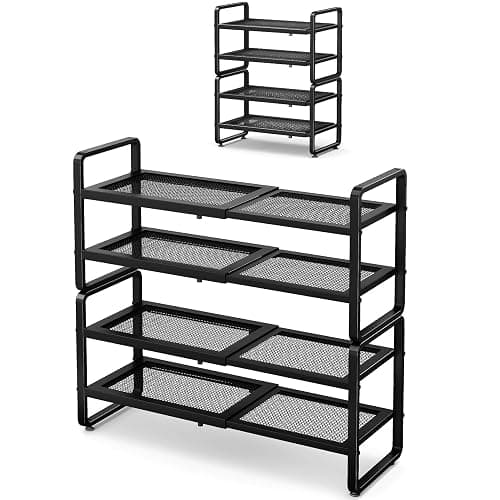 SNTD Shoe Rack - Expandable Shoe Organizer for Closet, Adjustable Metal Shoe Shelf Storage, Stackable Long Shoe Stand Holder for Garage, Entryway, Door Entrance (Black, 4-Tier) - Image 1