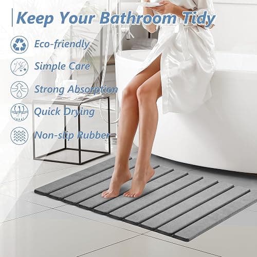 AWW Foldable Stone Bath Mat, Super Absorbent Diatomaceous Earth Mats, Non-Slip 23.6 x 15.5 Inch Quick Drying Mat, Compact and Easy to Store Bath Mats for Bathroom, Easy to Clean, Grey thumbnail 8
