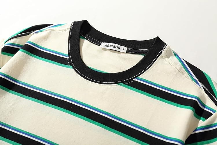 KLIEGOU Men's Fashion Loose Fit Crewneck Stripe T-Shirt thumbnail 5