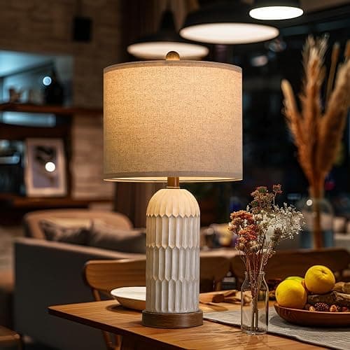 OYEARS 22.5" Bedside Table Lamps Set of 2, Farmhouse Table Lamp with USB A+C Charging Ports,Vintage Nightstand Lamp for Bedrooms and Living Rooms, Retro Resin End Table Lamp, Beige and Brown thumbnail 8