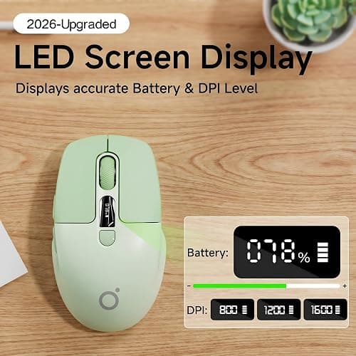SEUNKWANG EWEADN Q1 Wireless Mouse, BT & 2.4G Silent Mouse Quiet Click with 1600 DPI Levels, Battery & DPI LED Screen Display, 6 Button Small Portable Bluetooth Mouse for Laptop/PC/Mac-Green thumbnail 2