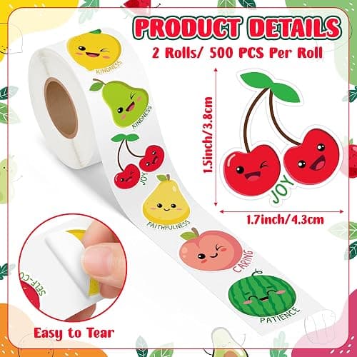 A1diee 1000Pcs Fruit Religious Stickers Rolls Color Apple Watermelon Strawberry Back to School Motivational Training Stickers Bible Christian Decor for Kids Teacher Reward Classroom,16 Styles 2 Rolls thumbnail 3