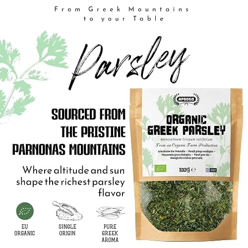 Apsogo Organic Dried Parsley (100g) - Premium Greek Parsley Loose Cut - Fresh Herbal Aroma & Vibrant Green Colour - Eco-Friendly Resealable Pouch - Natural Culinary Herb thumbnail 2