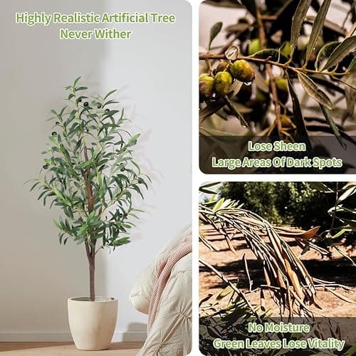 CETRD Artificial Olive Tree, 4FT Tall Faux Olive Trees 48in Outdoor Fake Potted Silk Plant with Trunk and Realistic 436 Leaves and 16 Fruits for Modern Office Home Decor（1pack） thumbnail 6