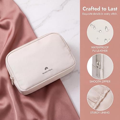 Lestikave Small Travel Makeup Bag Case Organizer for Purse(01Beige) | Portable Lightweight Cosmetic Bag with Compartment, Toiletry Pouch Design for Skincare, Toiletries & Essentials thumbnail 5