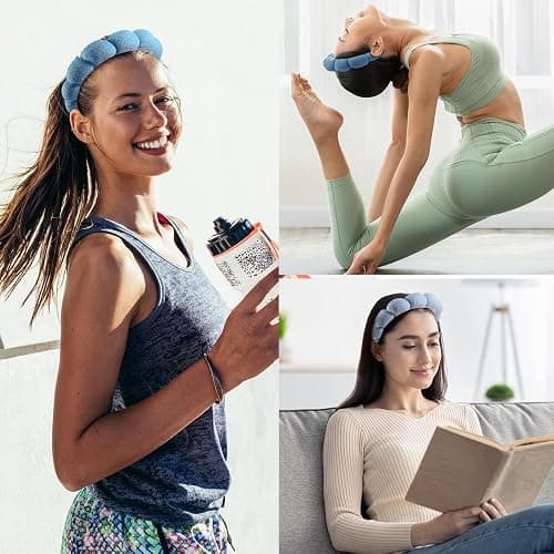 Spa Face Washing Headbands Set - 2 Terry Cloth Makeup Headbands, Combo Pack for Facial Skincare, Face Masks (Dark Blue + Light Blue) thumbnail 6