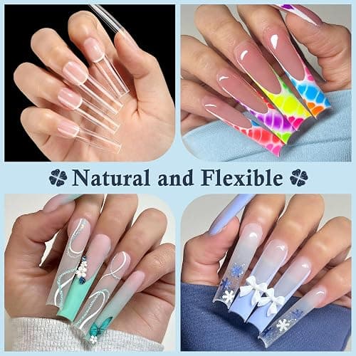 Luckyfairy Extra Long Square Nail Tips, XXL 120Pcs 12 Sizes No C Curve Clear Acrylic Nails Straight Tapered Square Press on False Nail Tips for Nail Extension Nail Art Salon Home DIY thumbnail 2