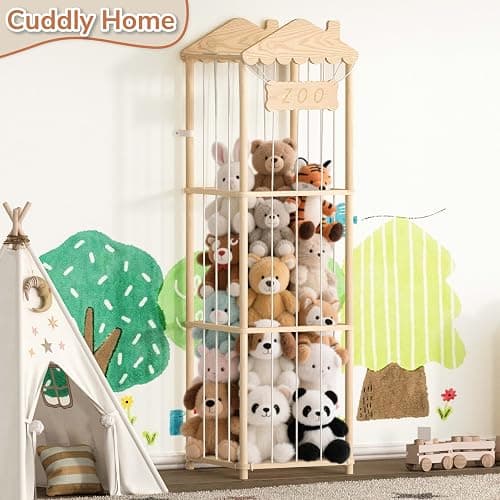 AMBIRD Stuffed Animal Storage, Wood Stuffed Animal Zoo Holder, Large Kids Toy Organizers, Plushies Storage for Boys Girls Bedroom, Playroom, Nursery (15.75 x 15.75 x 55 inch) thumbnail 7