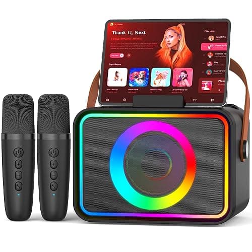 [2025] Karaoke Maschine 2 Mikrofonen: Karaoke Anlage mit 2 Karaoke Mikrofonen - Tragbare Bluetooth Karaoke Box Lautsprecher für Erwachsene Kinder Live-Mischpulte Geschenk für Weihnachten Geburtstag thumbnail 8