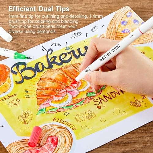 Shuttle Art Dual Tip Brush Marker Pens, 105 Colors Fine and Brush Tip Markers Set in Portable Case with 1 Coloring Book for Kids, Water-based Ink Adult Artist Coloring Calligraphy Journal Doodling thumbnail 4