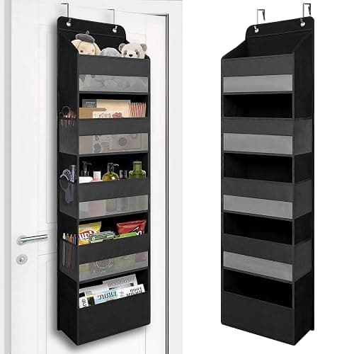 TYMENSH Over Door Organizer with 5 Large Pockets, Heavy Duty Hanging Organizer Storage, Closet Bathroom Nursery Bedroom Dorm, Toys Cosmetics Sundries and Baby Essentials, Black - Image 1