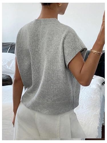 SOLY HUX Women's Ribbed Sweater Crew Neck Short Sleeve Loose Fit Floral Knit Pullover Tops thumbnail 2