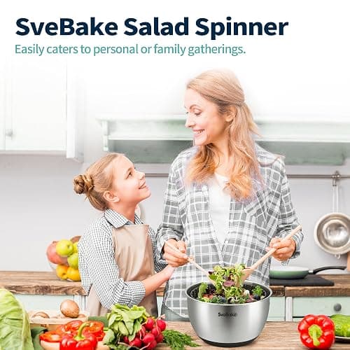 SveBake Stainless Steel Salad Spinner, 4.8 Qt Vegetable Washer, BPA-Free Lettuce Dryer with Crank Design, Dishwasher Safe, Non-Slip Base - Transparent Lid thumbnail 2