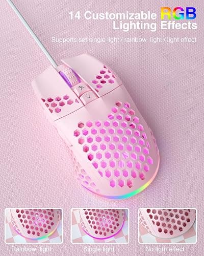 SOLAKAKA SM900 Pink Wired Gaming Mouse with Honeycomb Shell,12800 DPI,7 Programmable Buttons,Lightweight Gaming Mice Ergonomic Computer Mouse Gaming for Windows/PC/Mac/Laptop Gamer thumbnail 5