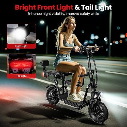 EILLEO Electric Scooter with Seat for Adult, 36V/48V Electric Scooter for Adults 500W/750W Motor, 20 Mile Range, 17.4/18.75mph, Dual Brakes, 14"/12" Tires, e Scooters with Seat thumbnail 6