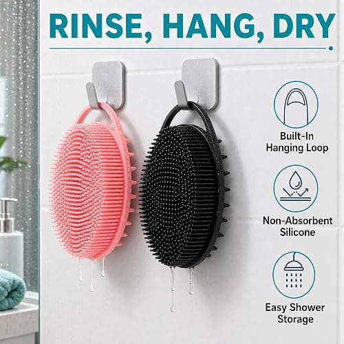 2 Pack Silicone Body Scrubber, Loofah Double-Sided Body Brush,Shower Scrubber and Scalp Massager Shampoo Brush for Sensitive Kids Women Men All Kinds of Skin (Black & Pink) thumbnail 7