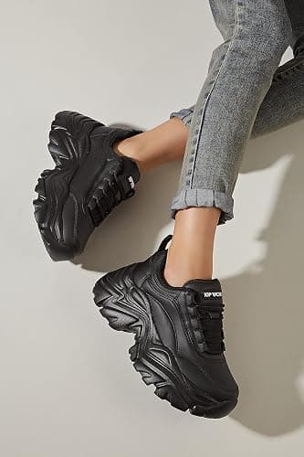 K KIP WOK Chunky Sneakers for Women Fashion Platform White Leather Casual Dad Shoes Comfortable Wedge Walking Sport Sneakers thumbnail 7
