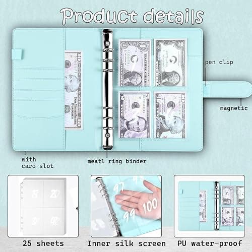 MUQING 100 Envelope Challenge Binder, Money Saving Envelopes for Cash Challenge, Saving $5050 Budget Planner Book, 25 Sheets Silkscreen to Digital 100 (Blue) thumbnail 3