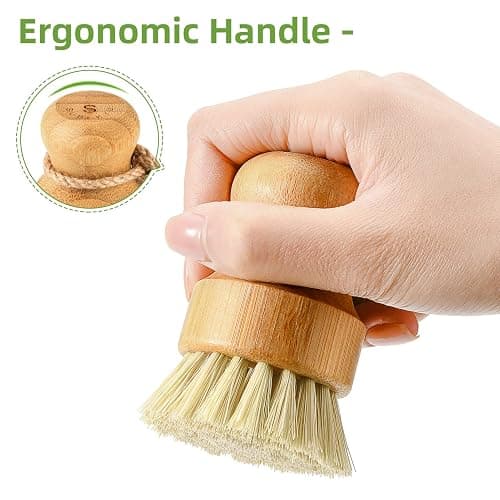 Bamboo Dish Scrub Brushes,Kitchen Wooden Cleaning Scrubbers Set for Washing Cast Iron Pan/Pot, Natural Sisal Bristles, Set of 3 thumbnail 6