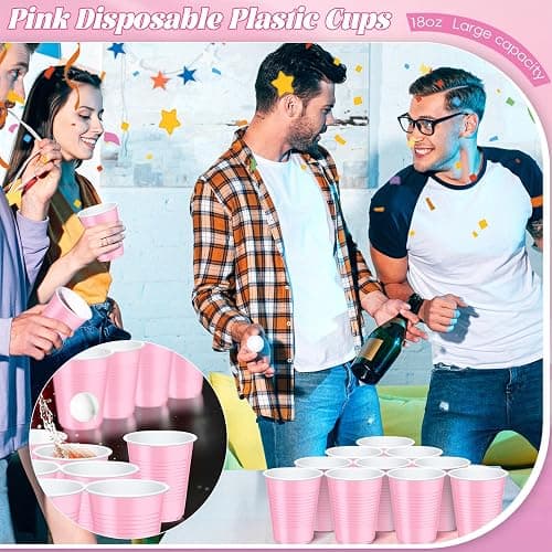 Dualshine 100 Pack Pink Plastic Cups 18 oz, Disposable Heavy Duty Drinking Cups for Party, Graduation Shot Cup for Wedding Birthday Valentine's Day Beer Serving Snack Sample Barbecues thumbnail 5
