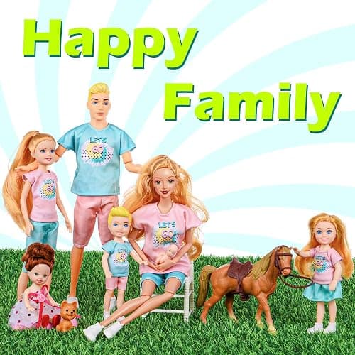 Family Dolls Set of 7 People Include Pregnant Mom Dad 4 Kids, a Small Baby in Mommy's Tummy,a Puppy Dog and a Little Horse, Doll Playsets and Accessories for 3-12 Years Old Toddlers Gift thumbnail 6