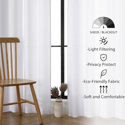Lecloud Bessie White Curtains 63 Inch Length 2 Panels, Light Filtering Curtains for Bedroom, Faux Linen Textured Window Drapes with Rod Pocket, Window Treatments for Living Room, Each 40 W x 63 L thumbnail 5