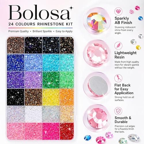 Bolosa 24 Colours 5mm Nail Art Rhinestones Kit, 25000 Pcs Resin Flat Back Gems, Bedazzling Kit with Tweezers & Pick Up Pen for Nails, Nail Gems, Phone Cases, Clothes, Shoes, Home and DIY Crafts thumbnail 7
