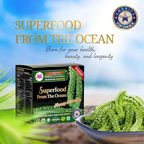 Longevity Dehydrated Sea Grapes, 4.23 oz of 6 packs, Umibudo Green Caviar, Lato Seaweed, Precious Gift From The Sea | Enhance Health, Boosting Immune System. thumbnail 2