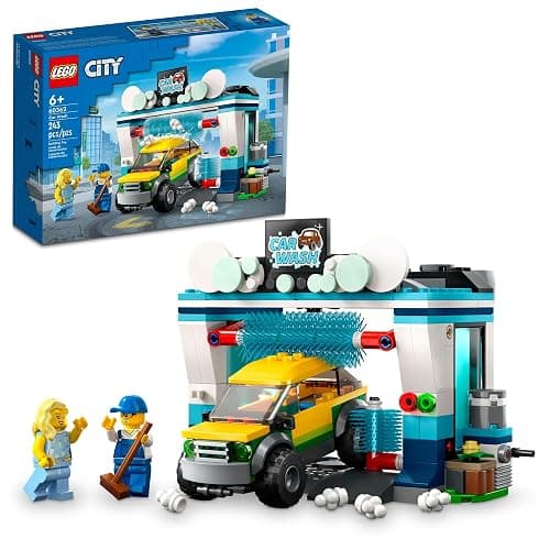 LEGO City Car Wash 60362 Building Toy Set, Fun Gift Idea for Kids Ages 6+, Features Spinnable Washer Brushes and Includes an Automobile and 2 Minifigures - Image 1