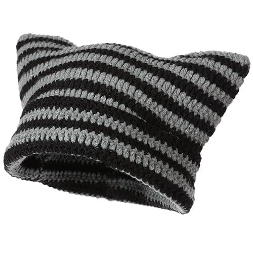 Crochet Hats for Women Y2k-Accessories Vintage Beanies Cat Beanie Fox Hat Grunge Accessories Knit Hat Winter Warm Little Devil Hats Slouchy Beanies for Women Girl - Image 1