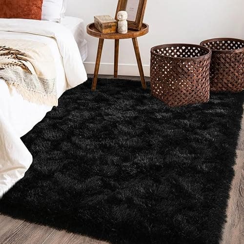 Quntue Black Rug for Bedroom, Soft Shaggy Modern Shag 4x6 Area Rugs for Living Room, Upgrade Non-Slip Plush Fluffy Carpet for Kids Boys Girls Room Dorm Home Decor Aesthetic thumbnail 7