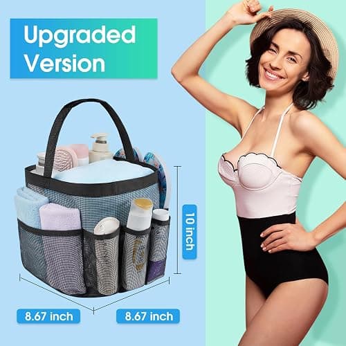 Attmu Mesh Shower Caddy Portable for College Dorm Room Essentials with 8 Pockets, Hanging Shower Caddy Dorm Basket, Quick Dry Shower Bag for Bathroom - Black thumbnail 5