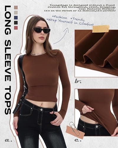 GAYHAY 3 Pack Long Sleeve Shirts for Women Basic Tops Crew Neck Fitted Tight Workout Tees Y2K Clothes Going Out Fashion 2025 thumbnail 2