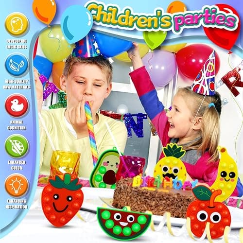 6pcs Fruit Bubble Fidget Toy Set Mini Pop Keychain Sensory Toys for Kids Party Favors Stocking Stuffers Carnival Prizes Classroom Rewards Toddler Stress Relief thumbnail 3
