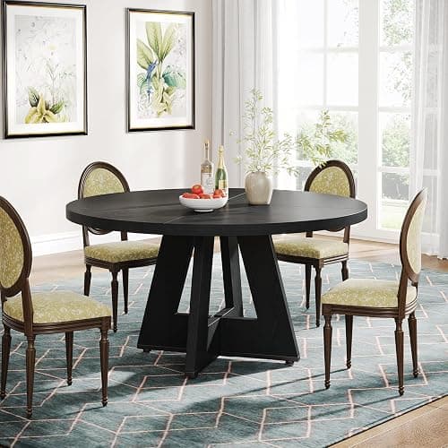 Tribesigns Farmhouse Dining Table, 47 Inch Round Dinner Table for 4 (Black) thumbnail 5